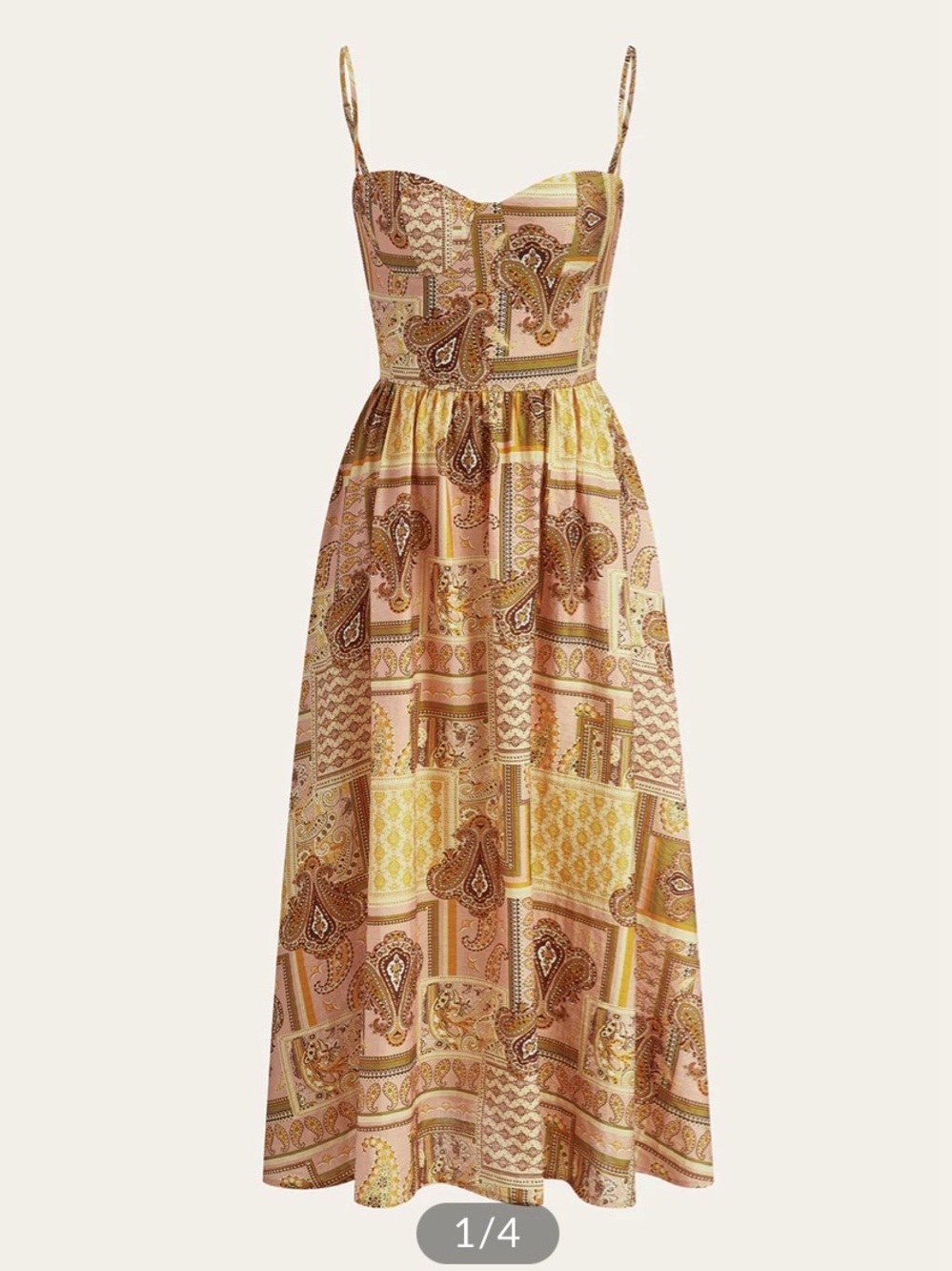 Commense Paisley Print Spaghetti Strap Midi Dress